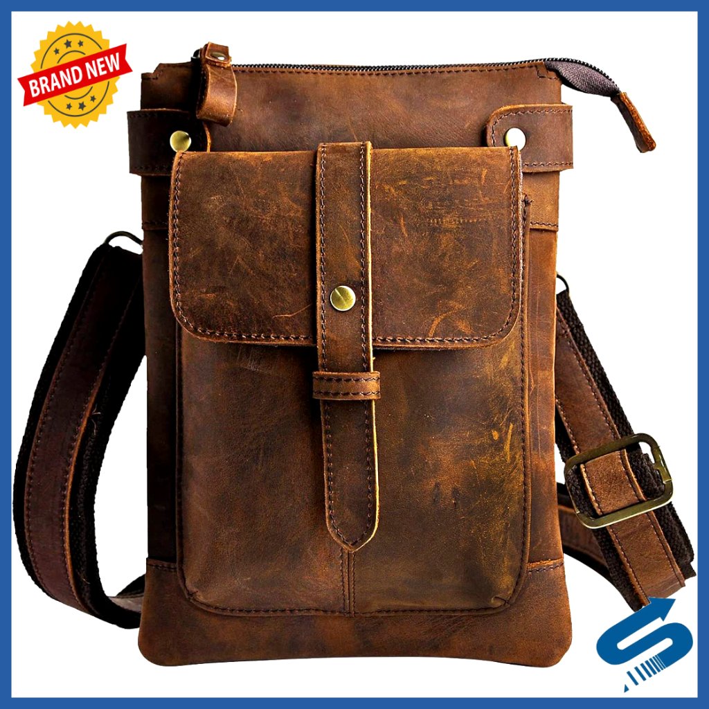 Genuine Leather Fanny Messenger Bag Adjustable Strap Retro Minimal Waist Pack